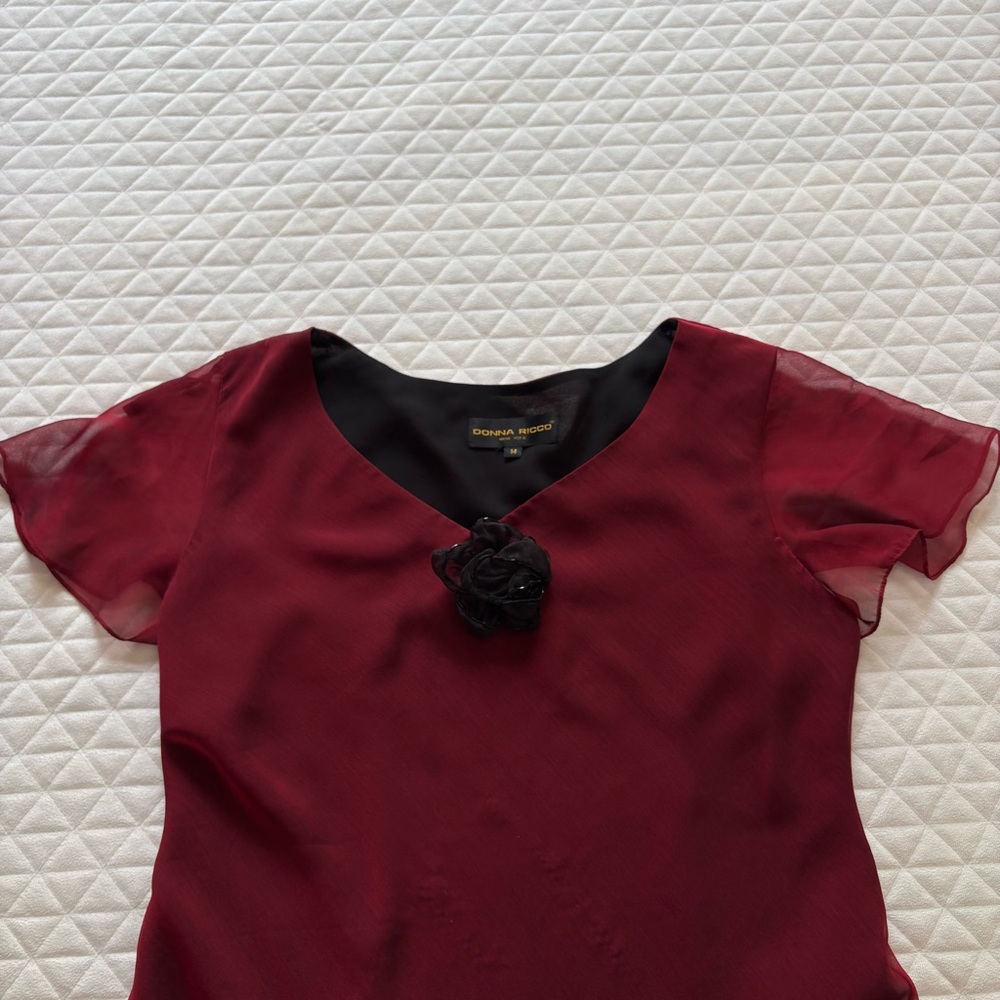 VTG Donna Ricco Dress Size 14 Red Black Rose Brooch Asymmetric Hem Dark Romantic - Picture 3 of 15
